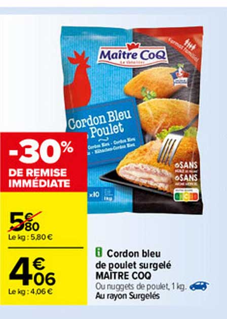 cordon bleu de poulet surgelé maître coq