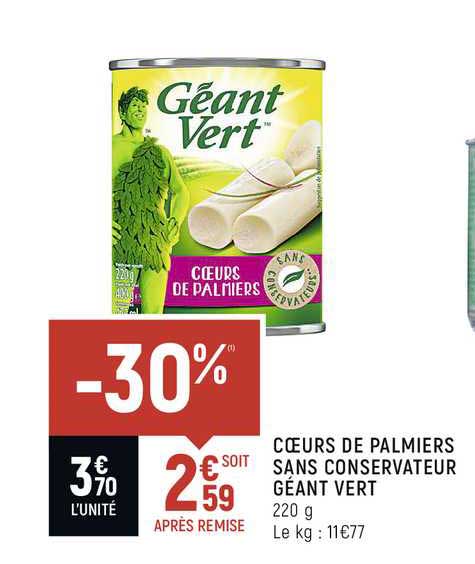 cœurs de palmiers sans conservateur géant vert