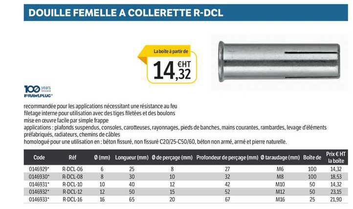douille femelle à collerette r-dcl