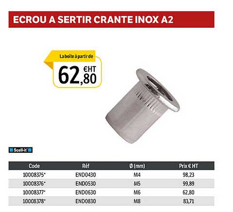 écrou à Sertir Cranté Inox A2