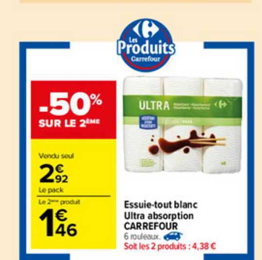 essuie-tout blanc ultra absorption carrefour