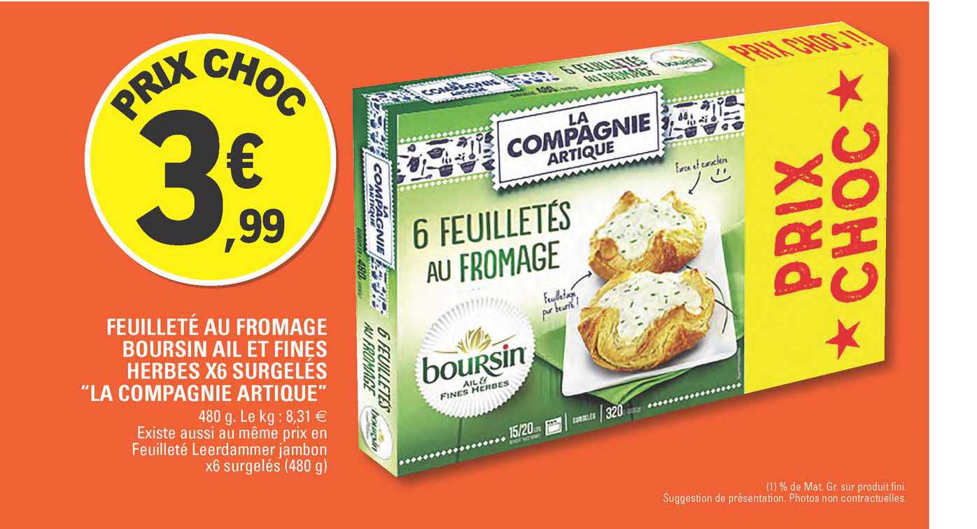 feuilleté au fromage boursin ail et fines herbes x6 surgelés "la compagnie artique"