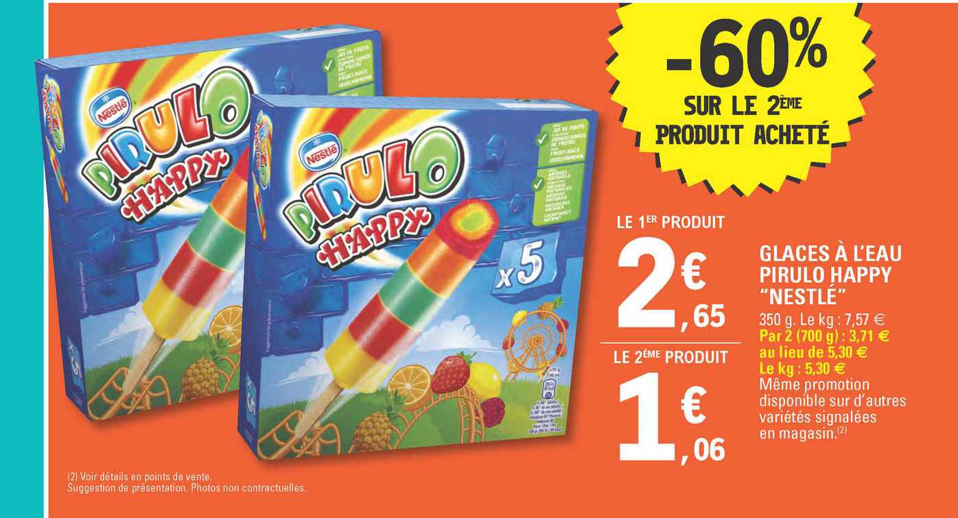 glaces à l'eau pirulo happy "nestlé" -60% sur le 2ème produit acheté