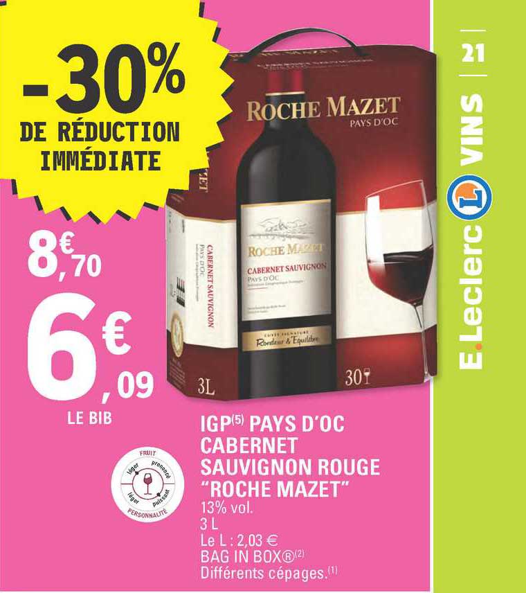 igp pays d'oc cabernet sauvignon rouge "roche mazet" -30% de réduction immédiate