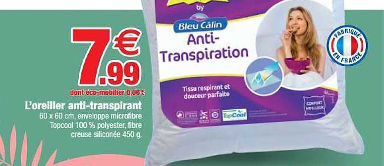 l'oreiller anti-transpirant bleu câlin