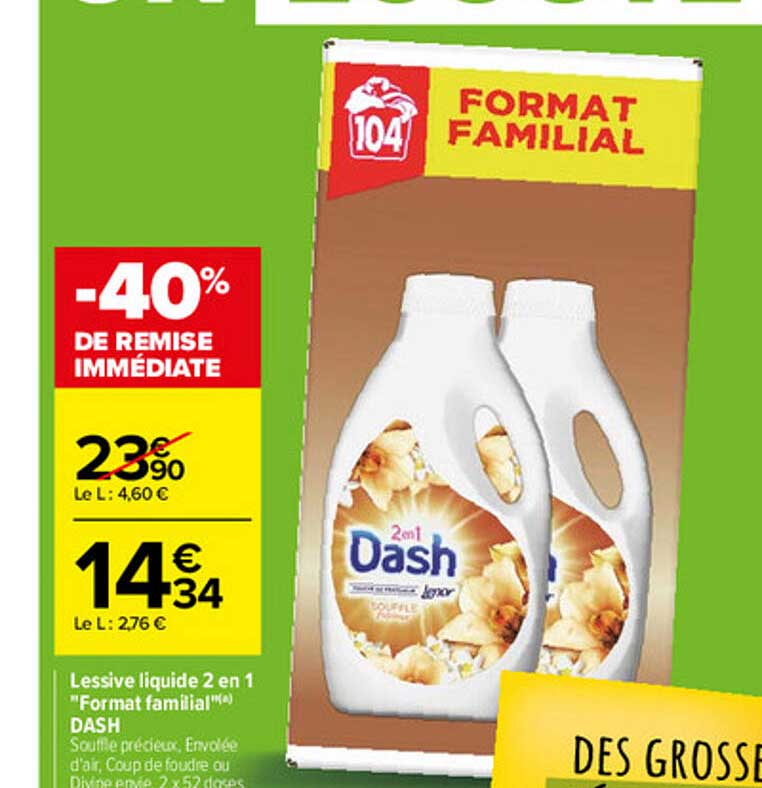 lessive liquide 2 en 1 "format familial" dash