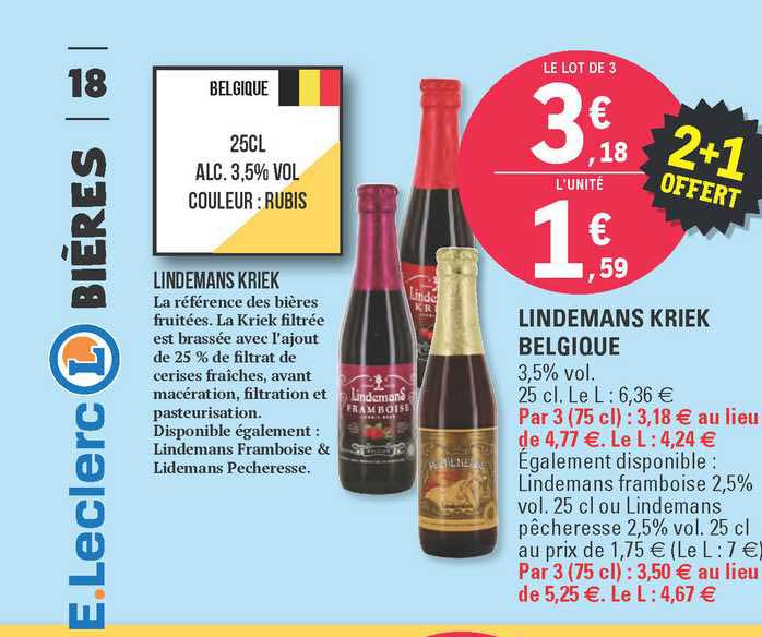 lindemans kriek belgique 2+1 offert