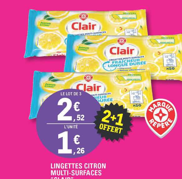 lingettes citron multi-surfaces "clair" 2+1 offert