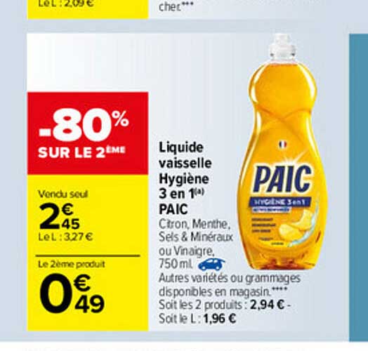 Liquide Vaisselle Hygiène 3 En 1 Païc