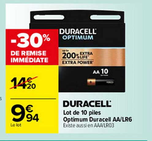 Lot De 10 Piles Optimum Duracell Aa-lr6