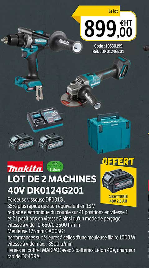 lot de 2 machines 40v dk0124g201 makita