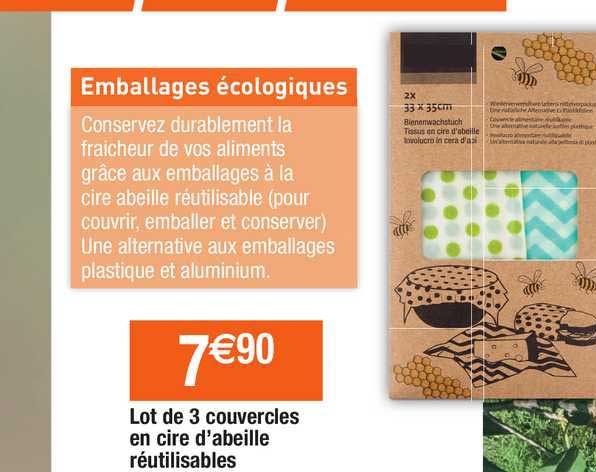 lot de 3 couvercles en cire d'abeille réutilisables