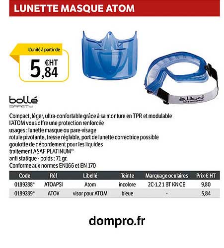 lunette masque atom