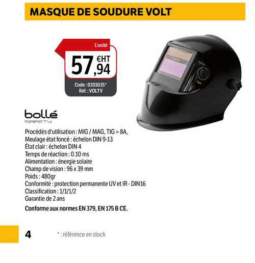 masque de soudure volt bollé