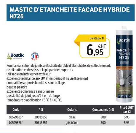 mastic d'étanchéité façade hybride h725