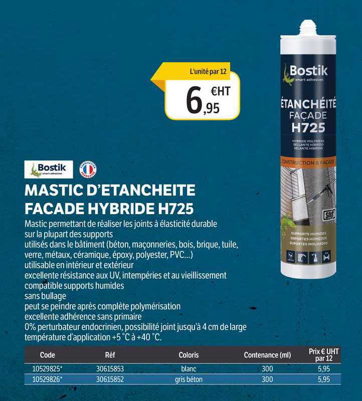 mastic d'étanchéité façage hybride h725 bostik
