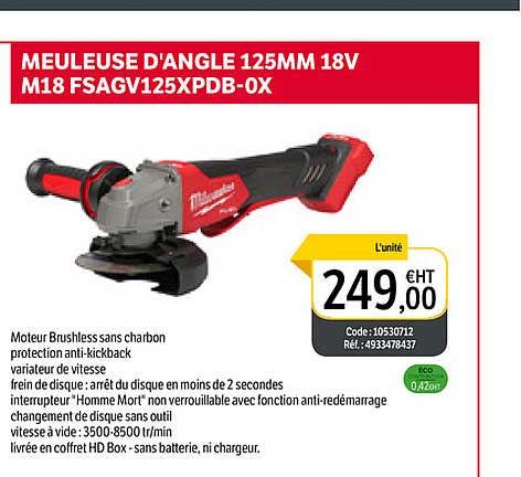 meuleuse d'angle 125mm 18v m18 fsagv125xpdb-ox