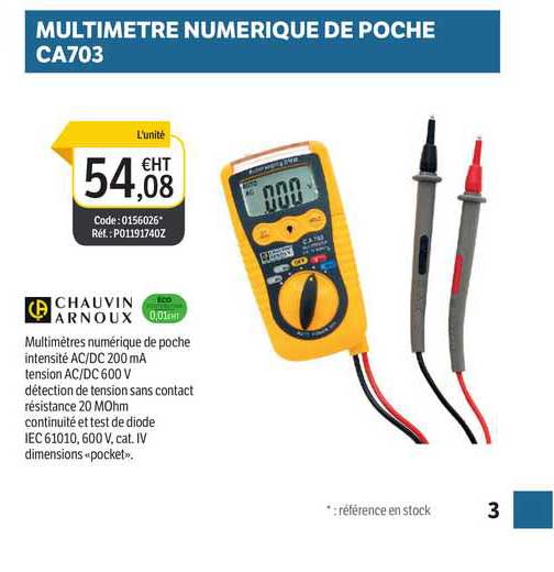 multimètre numérique de poche ca703 chauvin arnoux