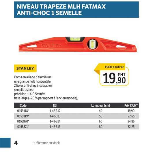 niveau trapèze mlh fatmax anti-choc 1 semelle stanley