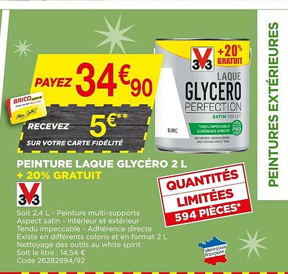 peinture laque glycéro 2 l + 20% gratuit