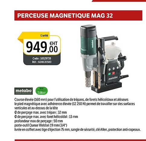 perceuse magnétique mag 32 metabo