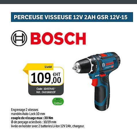 perceuse visseuse 12v 2ah gsr 12v-15 bosch