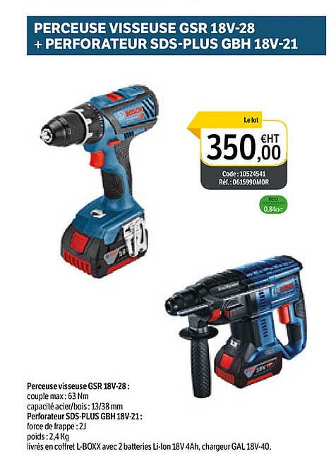 perceuse visseuse gsr 18v-28 + perforateur sds-plus gbh 18v-21