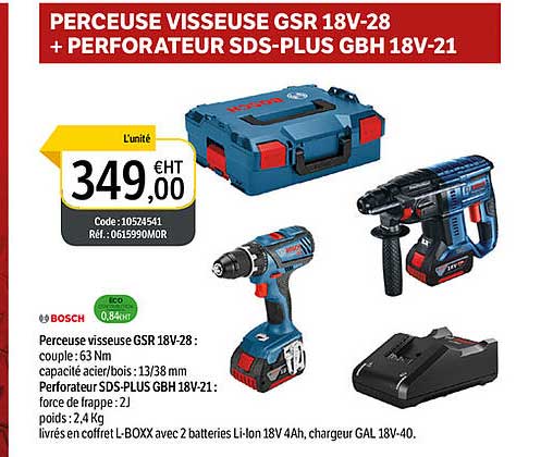 perceuse visseuse gsr 18v-28 + perforateur sds-plus gbh 18v-21 bosch