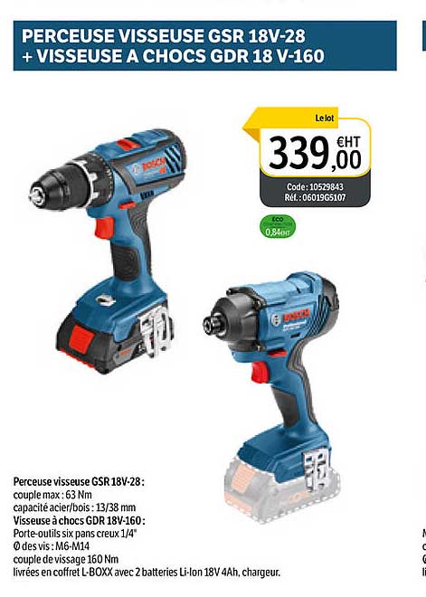 perceuse visseuse gsr 18v-28 + visseuse à chocs gdr 18 v-160 bosch
