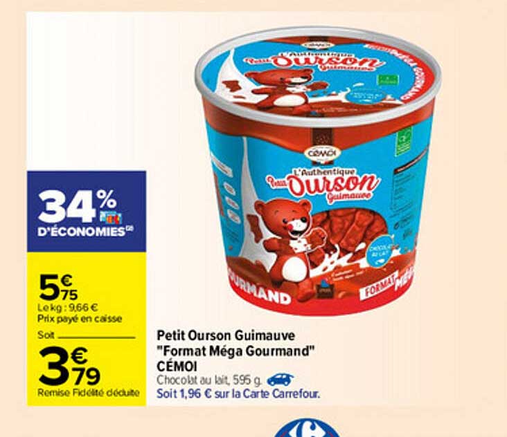 petit ourson guimauve "format méga gourmand" cémoi