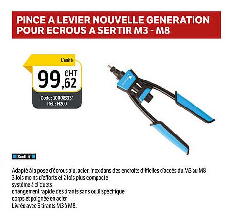 pince à levier nouvelle génération pour écrous à sertir m3- m8