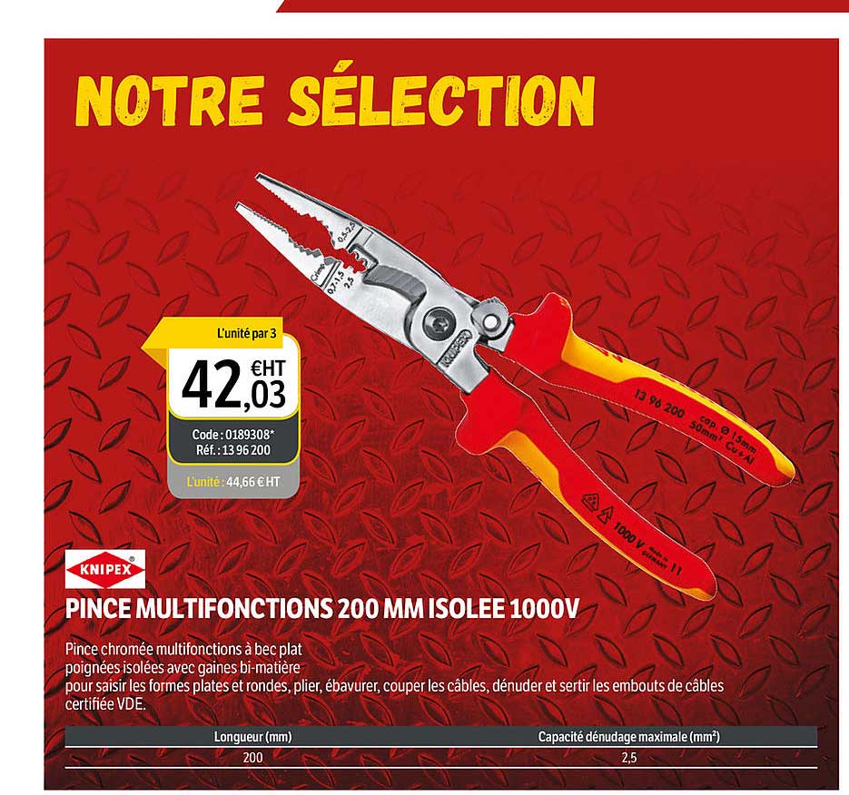 pince multifonctions 200 mm isolée 1000w knipex