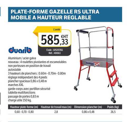 plate-forme gazelle rs ultra mobile à hauteur réglable