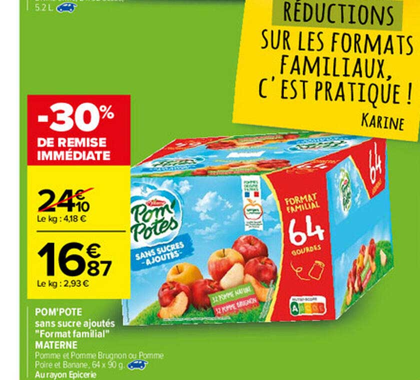 pom'pote sans sucre ajoutés "format familial" materne