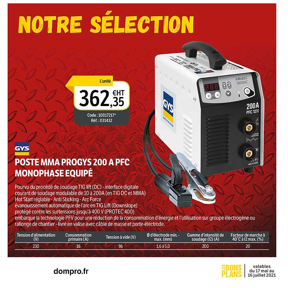 poste mma progys 200 a pfc monophasé équipé