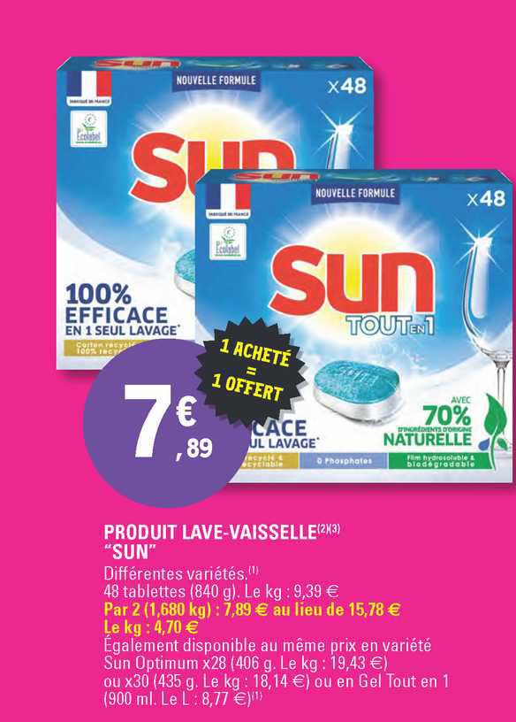 produit lave-vaisselle "sun" 1 acheté = 1 offert