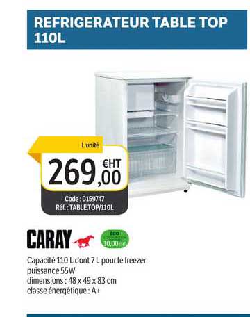 réfrigérateur table top 110 l caray