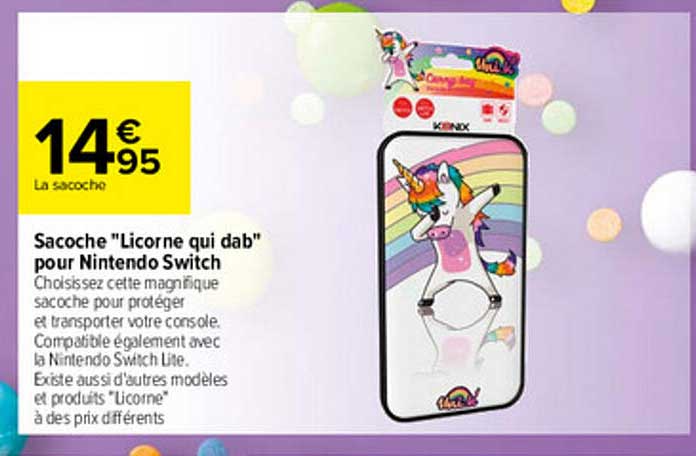 sacoche "licorne qui dab" pour nintendo switch