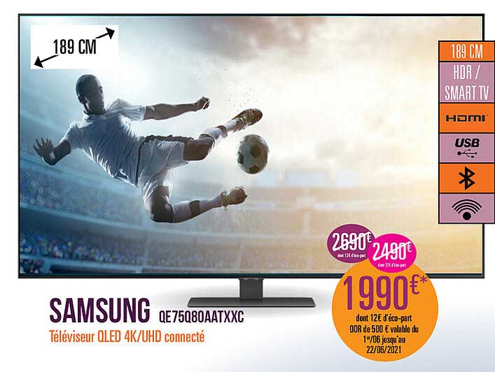 Samsung Qe75q80aatxxc Téléviseur Qled 4k-uhd Connecté