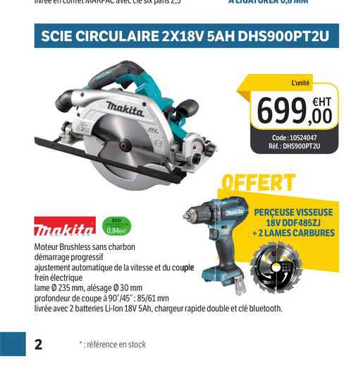 scie circulaire 2x18v 5ah dhs900pt2u makita