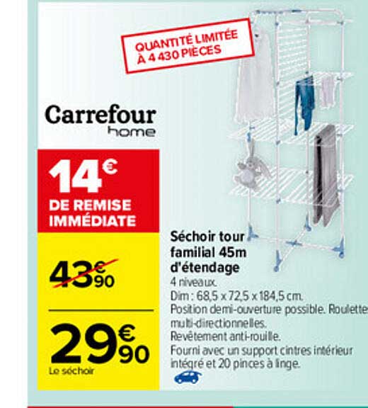 séchoir tour familial 45 m d'étendage carrefour home
