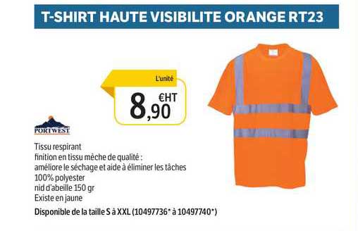t-shirt haute visibilité orange rt23
