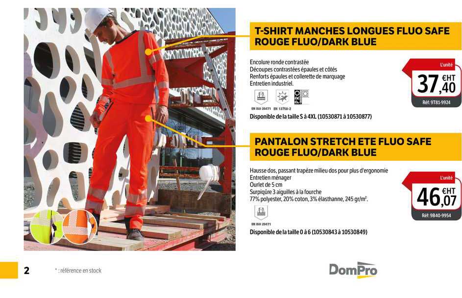 t-shirt manches longues fluo safe rouge fluo - dark blue, pantalon stretch été fluo safe rouge fluo - dark blue