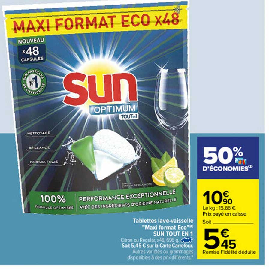 tablettes lave-vaisselle "maxi format éco" sun tout en 1