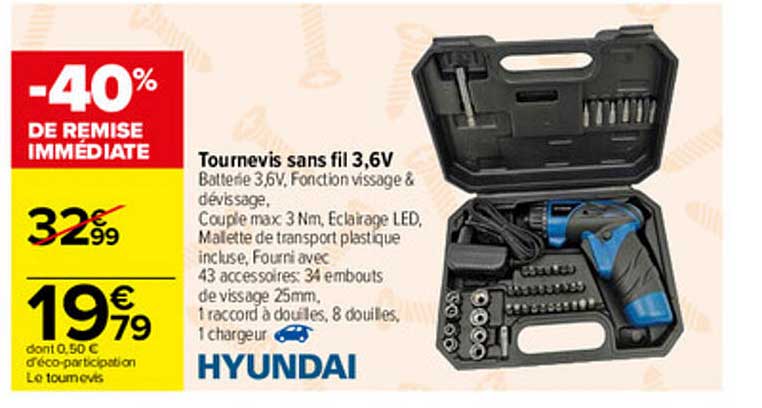 tournevis sans fil 3,6v hyundai