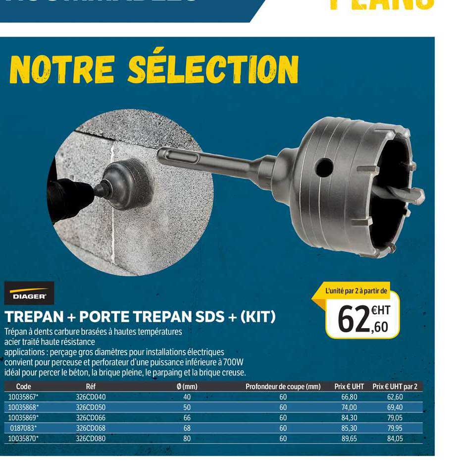 trépan + porte trépan sds + (kit)