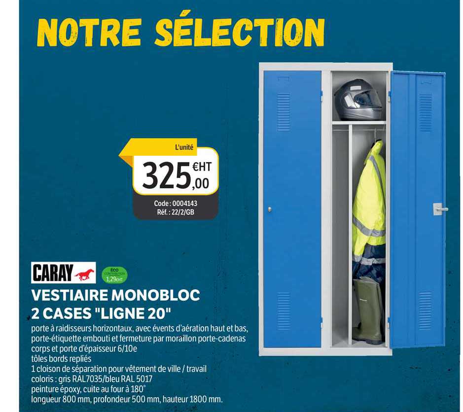 vestiaire monobloc 2 cases "ligne 20" caray
