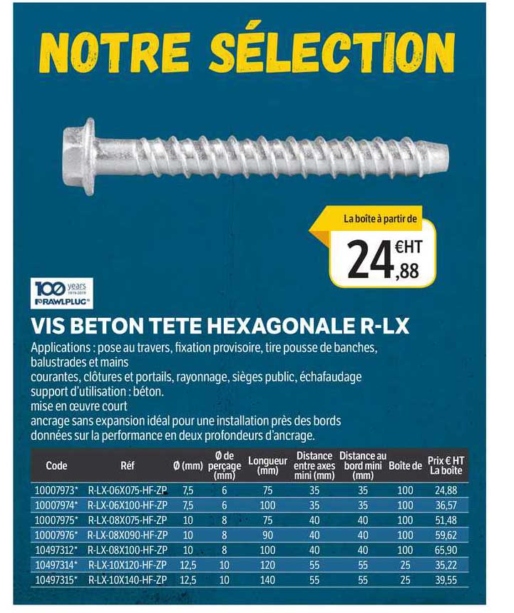 vis béton tête hexagonale r-lx