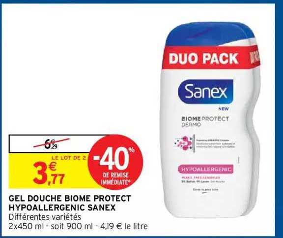gel douche biome protect hypoallergenic sanex