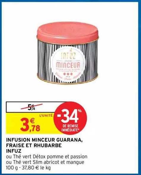 infusion minceur guarana, fraise et rhubarbe infuz